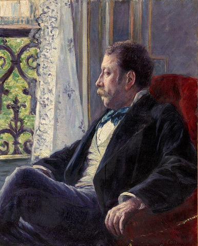 Portrait of a Man Black Ornate Wood Framed Art Print with Double Matting by Caillebotte, Gustave