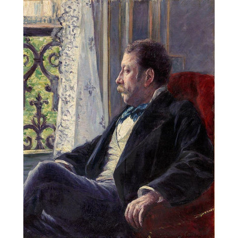 Portrait of a Man Gold Ornate Wood Framed Art Print with Double Matting by Caillebotte, Gustave