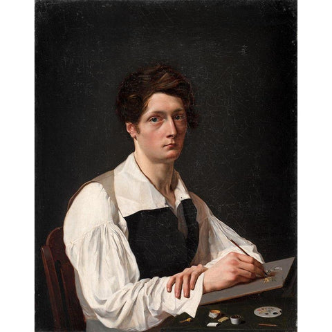 Self Portrait White Modern Wood Framed Art Print by LePage, Francois