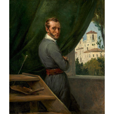 Self-Portrait in Rome White Modern Wood Framed Art Print by Vernet, Horace