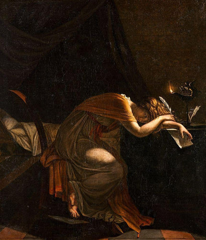 The Death of Sophonisba Black Ornate Wood Framed Art Print with Double Matting by Guerin, Pierre