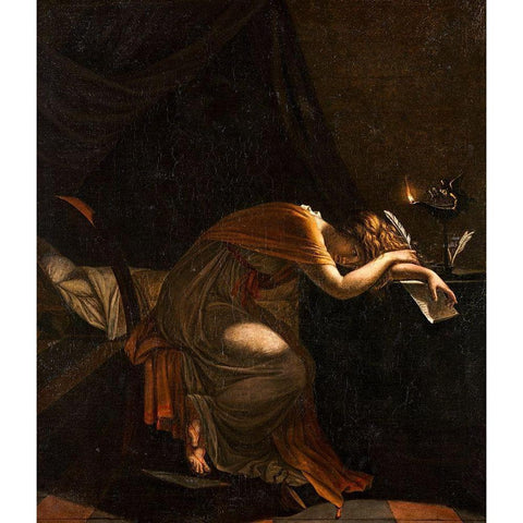 The Death of Sophonisba Black Modern Wood Framed Art Print with Double Matting by Guerin, Pierre