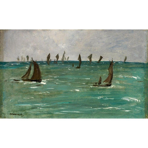 Boats at Berck-sur-Mer Gold Ornate Wood Framed Art Print with Double Matting by Manet, Edouard