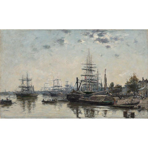 View of Bordeaux, from the Quai des Chartrons White Modern Wood Framed Art Print by Boudin, Eugene