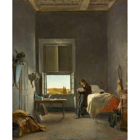 The Artist in His Room at the Villa Medici, Rome White Modern Wood Framed Art Print by Cogniet, Leon