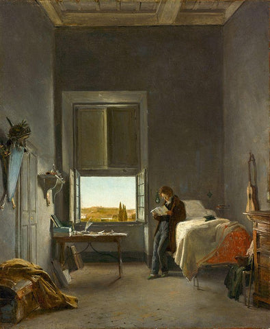 The Artist in His Room at the Villa Medici, Rome White Modern Wood Framed Art Print with Double Matting by Cogniet, Leon