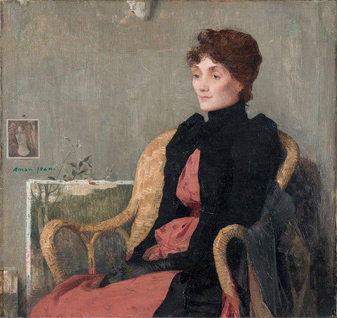 Portrait of a Woman White Modern Wood Framed Art Print with Double Matting by Aman-Jean, Edmond Francois