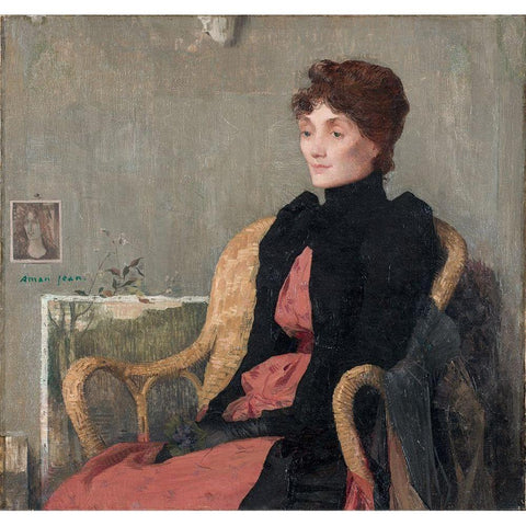 Portrait of a Woman Black Modern Wood Framed Art Print with Double Matting by Aman-Jean, Edmond Francois
