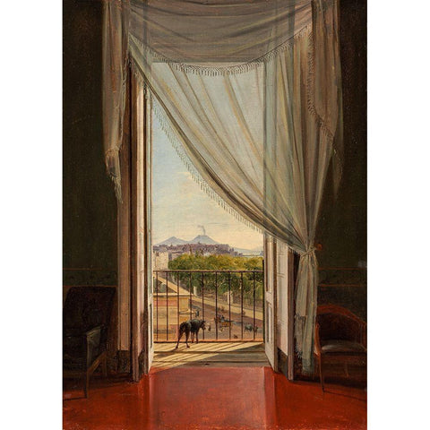 A View of Naples through a Window Black Modern Wood Framed Art Print with Double Matting by Catel, Franz Ludwig