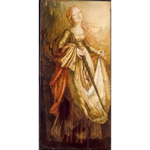 St. Catherine Gold Ornate Wood Framed Art Print with Double Matting by Grunewald, After Matthias