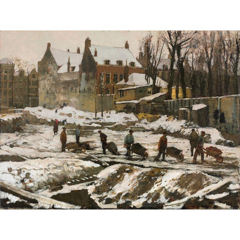 Construction Site in Amsterdam White Modern Wood Framed Art Print by Breitner, George Hendrik