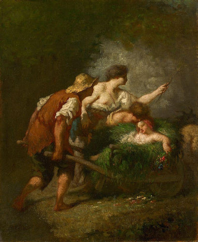 Return from the Fields White Modern Wood Framed Art Print with Double Matting by Millet, Jean-Francois