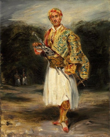 Count Demetrius de Palatiano in Suliot Costume White Modern Wood Framed Art Print with Double Matting by Delacroix, After Eugene