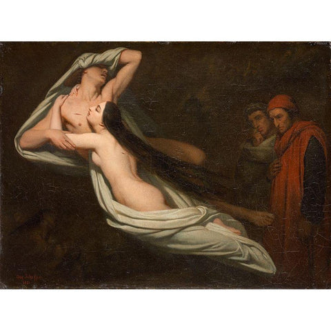 Dante and Virgil Meeting the Shades of Francesca da Rimini and Paolo Gold Ornate Wood Framed Art Print with Double Matting by Scheffer, Ary