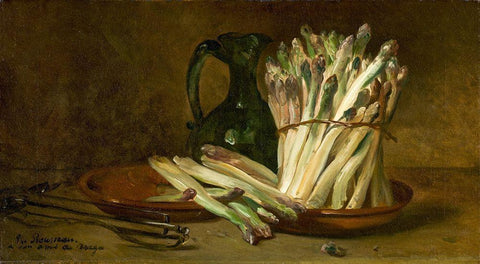 Still Life with Asparagus White Modern Wood Framed Art Print with Double Matting by Rousseau, Philippe