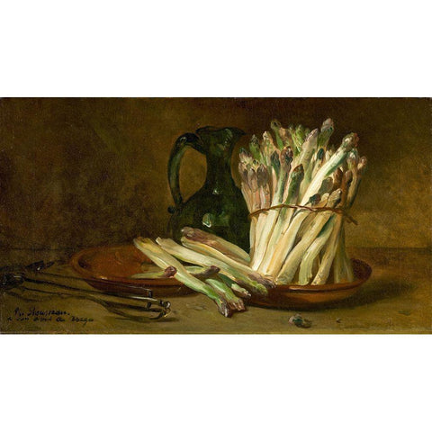 Still Life with Asparagus Gold Ornate Wood Framed Art Print with Double Matting by Rousseau, Philippe