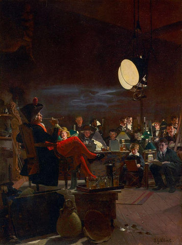 A Night Class White Modern Wood Framed Art Print with Double Matting by Vibert, Jehan-Georges