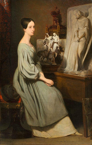Princess Marie dOrleans in Her Studio Black Ornate Wood Framed Art Print with Double Matting by Scheffer, Ary