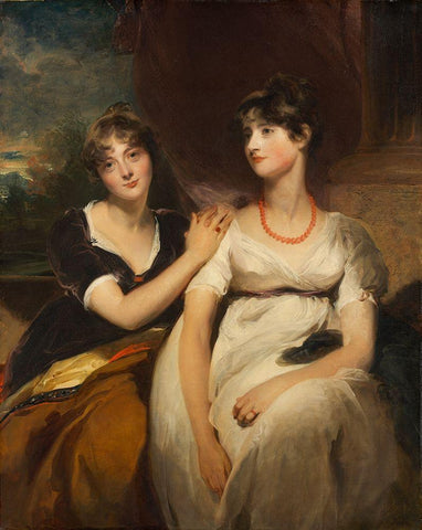 Portrait of Charlotte and Sarah Carteret-Hardy Black Ornate Wood Framed Art Print with Double Matting by Lawrence, Thomas
