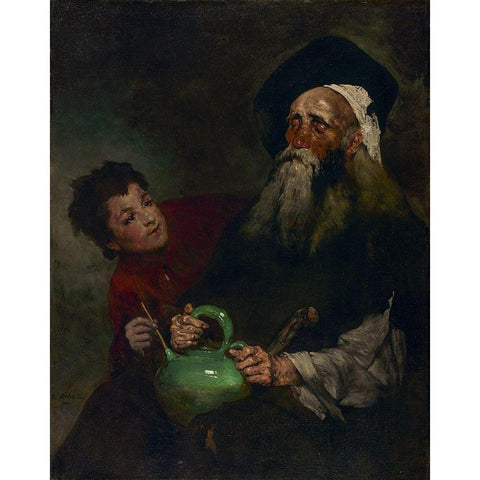 Lazarillo de Tormes and His Blind Master Black Modern Wood Framed Art Print with Double Matting by Ribot, Theodule