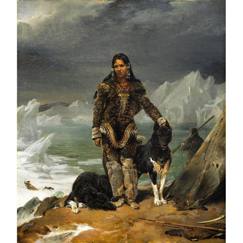 A Woman from the Land of Eskimos Black Modern Wood Framed Art Print with Double Matting by Cogniet, Leon