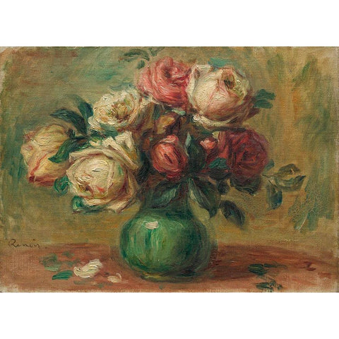 Roses in a Vase Black Modern Wood Framed Art Print with Double Matting by Renoir, Pierre-Auguste