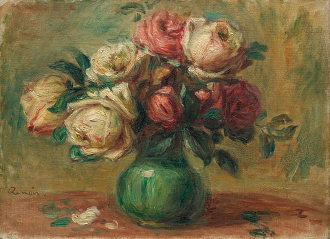 Roses in a Vase White Modern Wood Framed Art Print with Double Matting by Renoir, Pierre-Auguste
