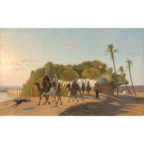 Leaving the Oasis Black Modern Wood Framed Art Print with Double Matting by Gerome, Jean-Leon