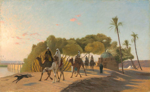 Leaving the Oasis Black Ornate Wood Framed Art Print with Double Matting by Gerome, Jean-Leon