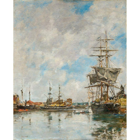 The Dock of Deauville Black Modern Wood Framed Art Print with Double Matting by Boudin, Eugene