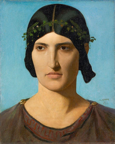 Head of an Italian Woman White Modern Wood Framed Art Print with Double Matting by Gerome, Jean-Leon