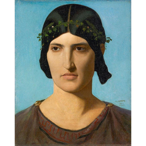 Head of an Italian Woman Black Modern Wood Framed Art Print by Gerome, Jean-Leon