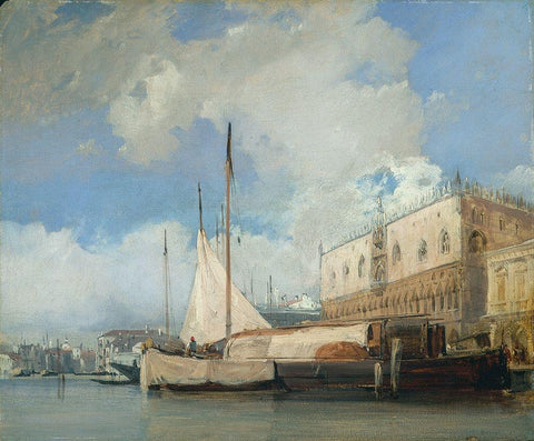 The Doges Palace, Venice White Modern Wood Framed Art Print with Double Matting by Bonington, Richard Parkes