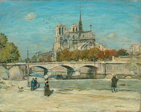 Notre Dame Seen from the Quai de la Tournelle Black Ornate Wood Framed Art Print with Double Matting by Raffaelli, Jean-Francois