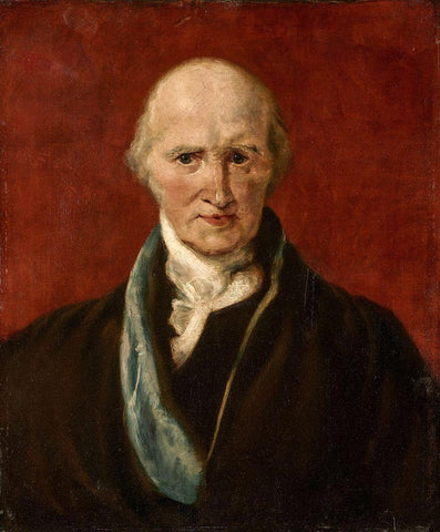 Portrait of Benjamin West White Modern Wood Framed Art Print with Double Matting by Lawrence, AfterÂ Thomas