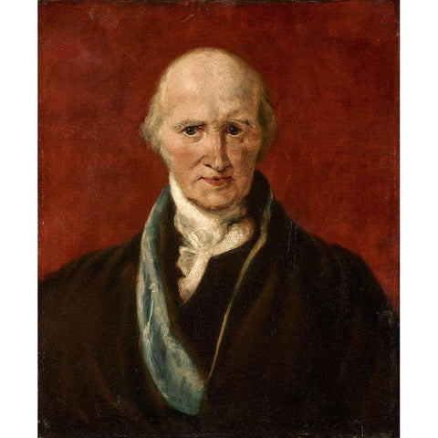 Portrait of Benjamin West Black Modern Wood Framed Art Print with Double Matting by Lawrence, AfterÂ Thomas