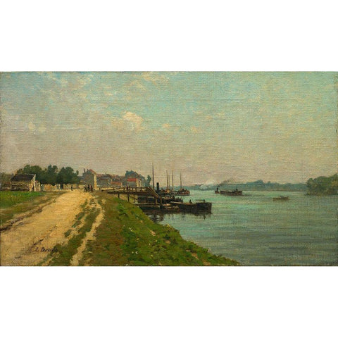 Banks of the Seine Gold Ornate Wood Framed Art Print with Double Matting by France 19th Century