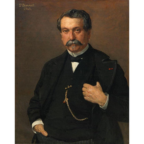 Portrait of a Man Black Modern Wood Framed Art Print with Double Matting by Bonnat, Leon
