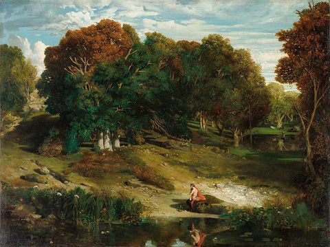 In the Forest White Modern Wood Framed Art Print with Double Matting by Nanteuil, Celestin Francois