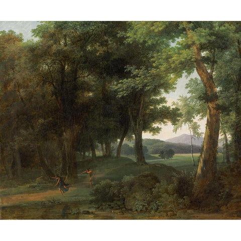 A Forest with Apollo and Daphne Black Modern Wood Framed Art Print by Bertin, Jean-Victor