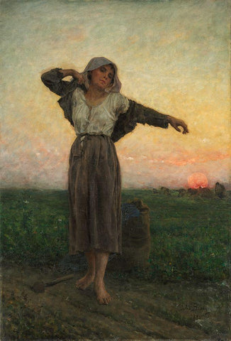 The Tired Gleaner Black Ornate Wood Framed Art Print with Double Matting by Breton, Jules