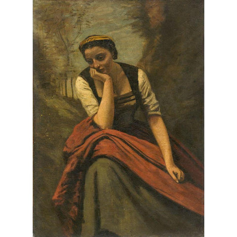 Woman Meditating White Modern Wood Framed Art Print by Corot, Jean Baptiste Camille