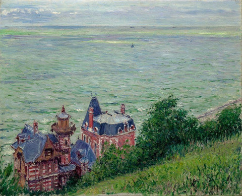 Villas at Trouville Black Ornate Wood Framed Art Print with Double Matting by Caillebotte, Gustave