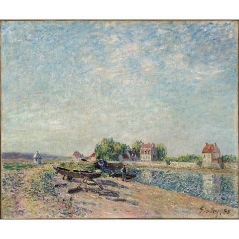 Saint-Mammes, Loing Canal Gold Ornate Wood Framed Art Print with Double Matting by Sisley, Alfred