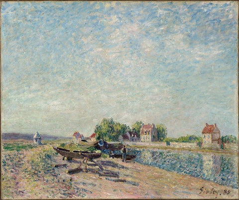 Saint-Mammes, Loing Canal White Modern Wood Framed Art Print with Double Matting by Sisley, Alfred