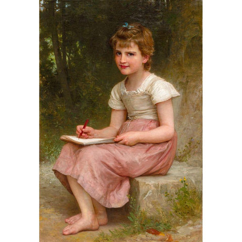 A Calling Black Modern Wood Framed Art Print by Bouguereau, William Adolphe