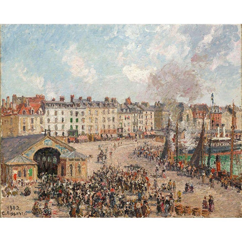 Fishmarket Gold Ornate Wood Framed Art Print with Double Matting by Pissarro, Camille