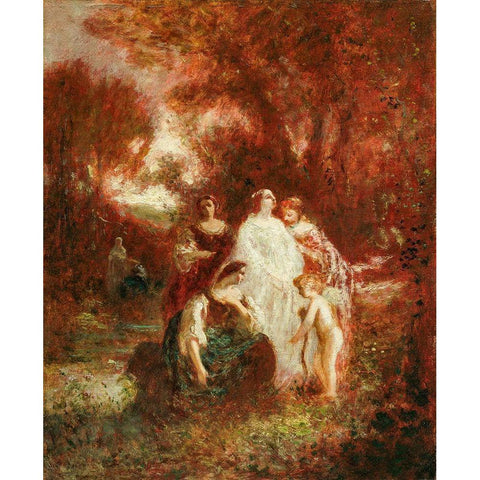 Figures in the Woods Black Modern Wood Framed Art Print by Monticelli, Adolphe