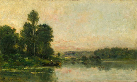 The Hillsides of Mery-sur-Oise, Opposite Auvers Black Ornate Wood Framed Art Print with Double Matting by Daubigny, Charles Francois