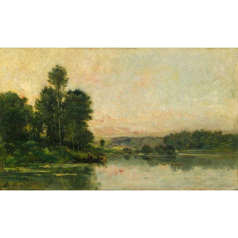 The Hillsides of Mery-sur-Oise, Opposite Auvers Black Modern Wood Framed Art Print by Daubigny, Charles Francois